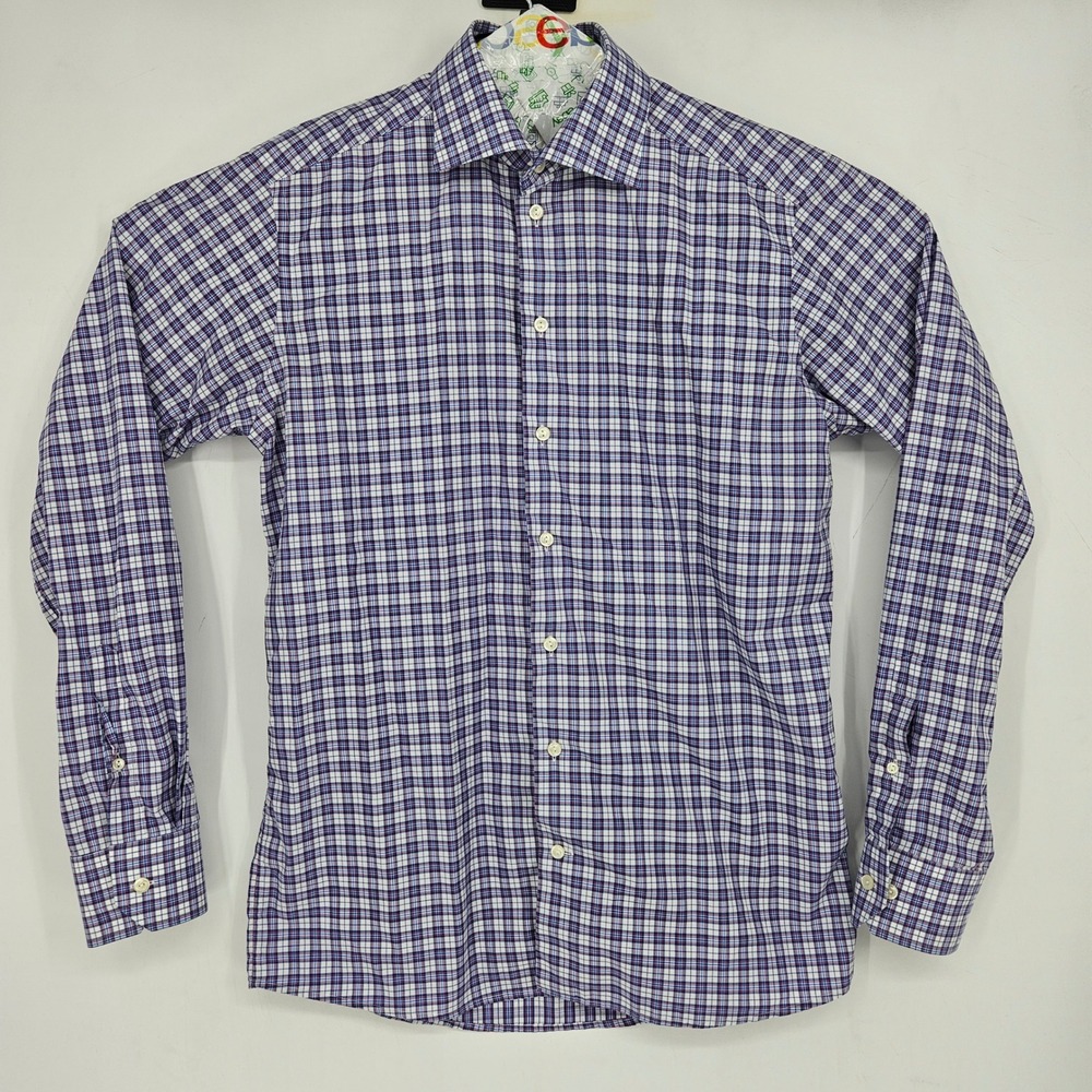Eton Dress Shirt Mens 16 1/2 42 Large Slim Fit Plaid Long Sleeve Casual